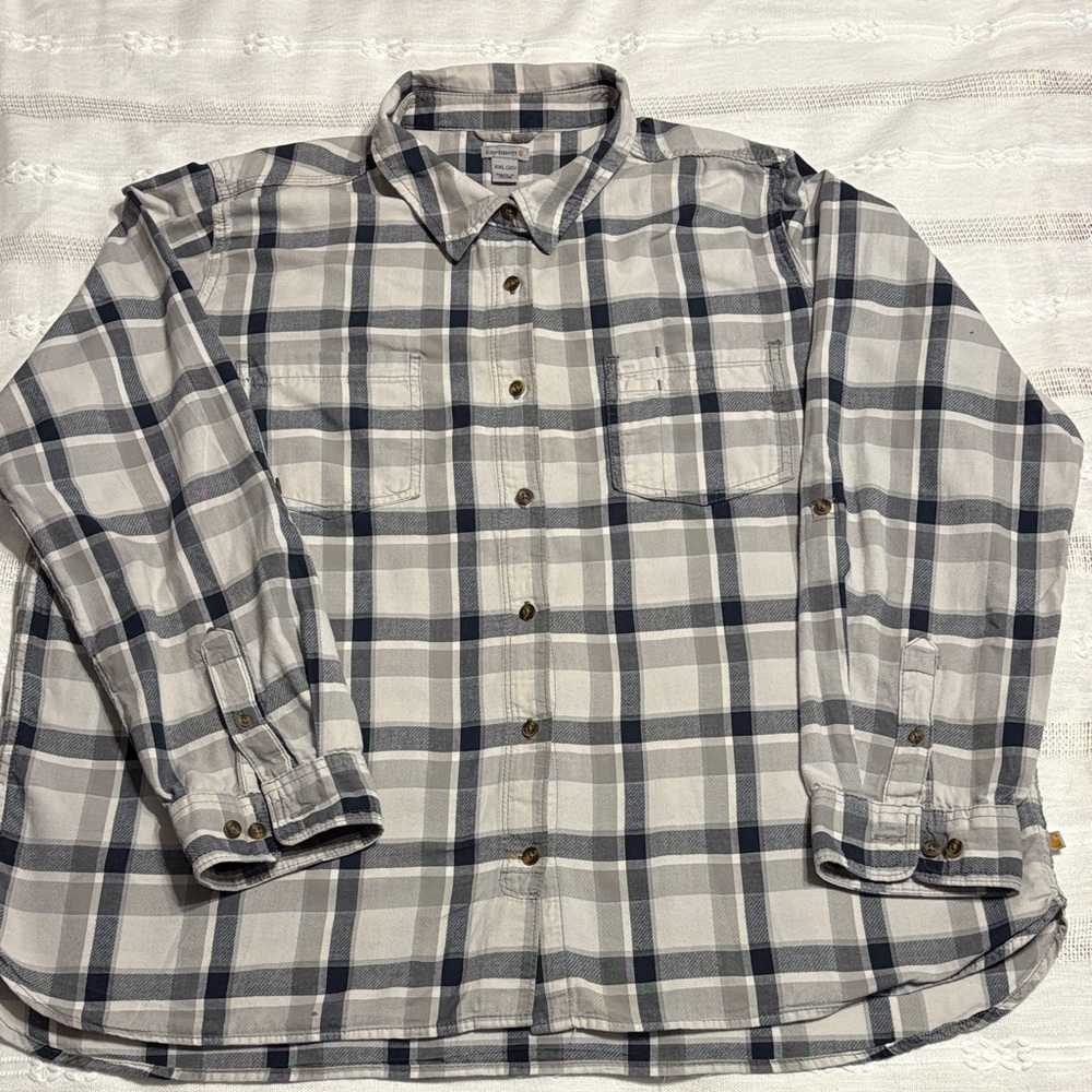 Carhartt Women's Blue and Gray Plaid Button Shirt